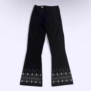 Vintage Bebe Black Flare Pants Embroidered Hem Rhinestones Size 6 USA